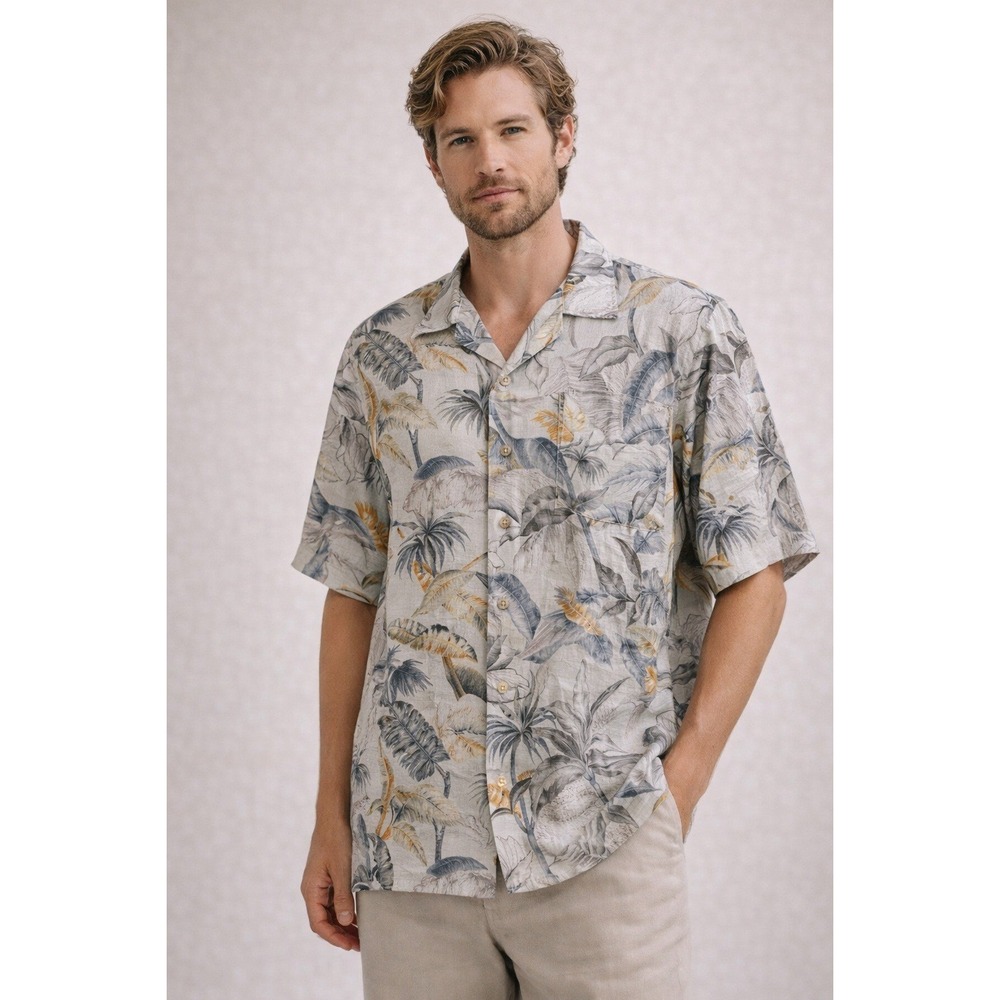 Bill Blass 100% Silk Tropical Shirt Mens Large Botanical Resort